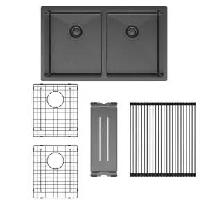 Hana 27L/27L Double Kitchen Sink Kit, PVD Carbon Metal by Fienza, a Kitchen Sinks for sale on Style Sourcebook