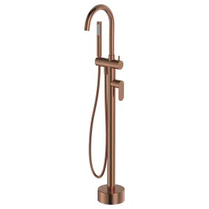 Empire Slim Floor Mounted Bath Mixer with Hand Shower, Brushed Copper by Fienza, a Bathroom Taps & Mixers for sale on Style Sourcebook