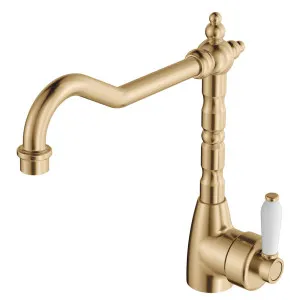 Eleanor Shepherds Crook Sink Mixer, Urban Brass / Ceramic by Fienza, a Kitchen Taps & Mixers for sale on Style Sourcebook