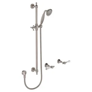 Lillian Lever Rail Shower Set, Brushed Nickel with Ceramic White Handle by Fienza, a Shower Heads & Mixers for sale on Style Sourcebook