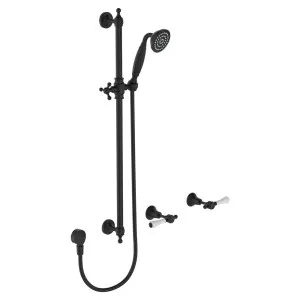 Lillian Lever Rail Shower Set, Matte Black with Ceramic White Handle by Fienza, a Shower Heads & Mixers for sale on Style Sourcebook
