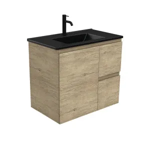 Dolce Matte Black Edge Scandi Oak 750 Wall-Hung Vanity by Fienza, a Vanities for sale on Style Sourcebook