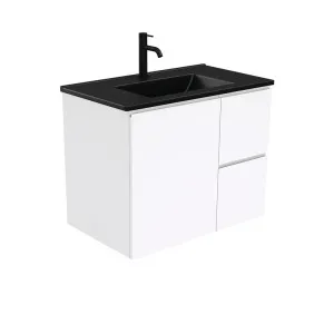 Dolce Matte Black Fingerpull Gloss White 750 Wall-Hung Vanity by Fienza, a Vanities for sale on Style Sourcebook