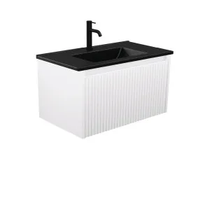 Dolce Matte Black Alina Satin White 750 Wall-Hung Vanity by Fienza, a Vanities for sale on Style Sourcebook