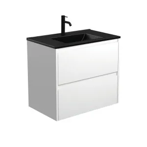 Dolce Matte Black Amato 750 Satin White Wall-Hung Vanity by Fienza, a Vanities for sale on Style Sourcebook