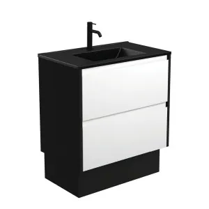 Dolce Matte Black Amato 750 Satin White Vanity On Kick, Satin Black Panels by Fienza, a Vanities for sale on Style Sourcebook