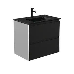 Dolce Matte Black Amato 750 Satin Black Wall-Hung Vanity, Satin White Panels by Fienza, a Vanities for sale on Style Sourcebook