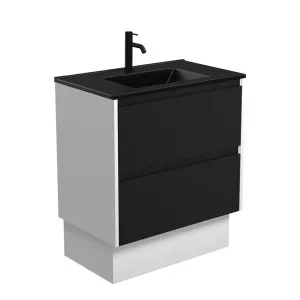 Dolce Matte Black Amato 750 Satin Black Vanity On Kick, Satin White Panels by Fienza, a Vanities for sale on Style Sourcebook
