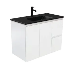 Dolce Matte Black Fingerpull Satin White 900 Wall-Hung Vanity by Fienza, a Vanities for sale on Style Sourcebook