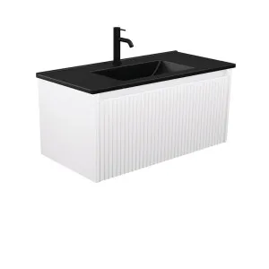 Dolce Matte Black Alina Satin White 900 Wall-Hung Vanity by Fienza, a Vanities for sale on Style Sourcebook
