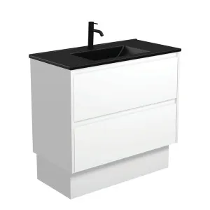 Dolce Matte Black Amato 900 Satin White Vanity On Kick by Fienza, a Vanities for sale on Style Sourcebook
