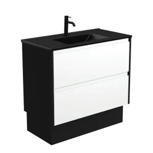 Dolce Matte Black Amato 900 Satin White Vanity On Kick, Satin Black Panels by Fienza, a Vanities for sale on Style Sourcebook