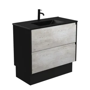 Dolce Matte Black Amato 900 Industrial Vanity On Kick, Satin Black Panels by Fienza, a Vanities for sale on Style Sourcebook