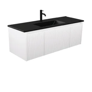 Dolce Matte Black Alina Satin White 1200 Wall-Hung Vanity by Fienza, a Vanities for sale on Style Sourcebook