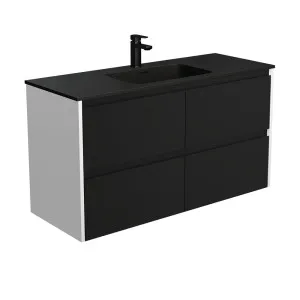 Montana Amato 1200 Satin Black Wall-Hung Vanity, Satin White Panels by Fienza, a Vanities for sale on Style Sourcebook