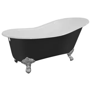 170cm Single End Slipper Cast Iron Bath with Feet, Matte Black &amp; White by null, a Basins for sale on Style Sourcebook