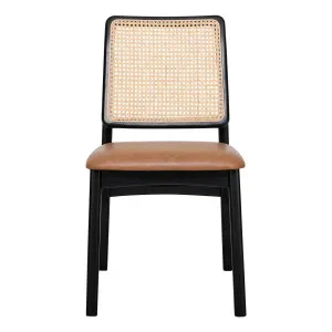 Jonas Dining Chair in Rattan / Urbane Leather Light Brown / Black by OzDesignFurniture, a Dining Chairs for sale on Style Sourcebook