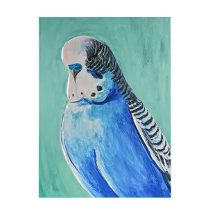 Hand-Painted Blue Budgie Wall Art Canvas 65cm x 90cm by Luxe Mirrors, a Artwork & Wall Decor for sale on Style Sourcebook