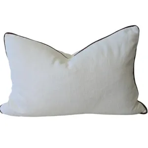 Reine Heavyweight Linen Cushion 40x60cm Lumbar - White | Chocolate Brown Border by null, a Cushions, Decorative Pillows for sale on Style Sourcebook