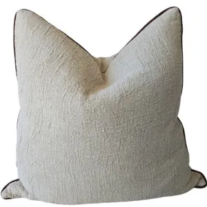 Reine Heavyweight Linen Cushion 55cm Square - Natural | Chocolate Brown Border by null, a Cushions, Decorative Pillows for sale on Style Sourcebook