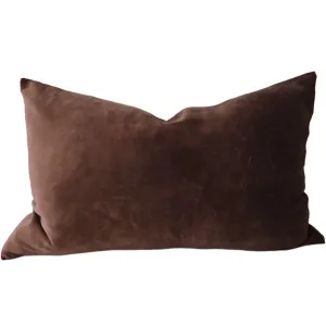 Fontainebleau Cotton Velvet & French Linen Two Sided Cushion 40x60cm Lumbar - Pinecone Brown by null, a Throws for sale on Style Sourcebook
