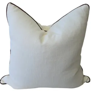 Reine Heavyweight Linen Cushion 55cm Square - White | Chocolate Brown Border by null, a Cushions, Decorative Pillows for sale on Style Sourcebook