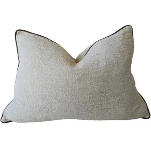 Reine Heavyweight Linen Cushion 40x60cm Lumbar - Natural | Chocolate Brown Border by null, a Cushions, Decorative Pillows for sale on Style Sourcebook