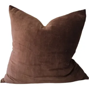 Fontainebleau Cotton Velvet & French Linen Two Sided Cushion 55cm Square - Pinecone Brown by null, a Throws for sale on Style Sourcebook