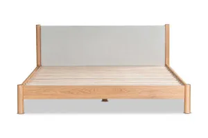 Ollie Upholstered King Bed Frame, Light Grey/Oak, by Lounge Lovers by Lounge Lovers, a Beds & Bed Frames for sale on Style Sourcebook