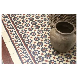 Toulon 20x20cm Border Encaustic Tile, Grey Beige &amp; Red by null, a Encaustic Tiles for sale on Style Sourcebook