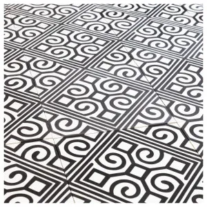 Taza 20x20x1.6 Cement Encaustic Tile, Black &amp; Antique White by null, a Encaustic Tiles for sale on Style Sourcebook