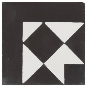 Lindon 10x10 Cement Encaustic Corner Tile, White &amp; Black by null, a Encaustic Tiles for sale on Style Sourcebook