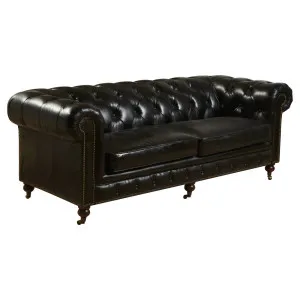 Sheffield 3 Seater Leather Sofa Black by null, a Sofas for sale on Style Sourcebook