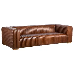 Harmon 3 Seat Havana Brown Leather Sofa w Timber Feet by null, a Sofas for sale on Style Sourcebook
