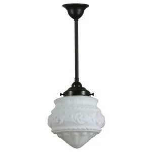 Premier Opal Matt 8&quot; Shade w 3/4&quot; x 1/2m Black Rod Pendant by null, a Chandeliers for sale on Style Sourcebook