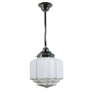 St Kilda Opal Matt 8&quot; Shade w 1/2&quot; x 1/2m Chrome Rod Pendant by Lighting Inspirations, a Chandeliers for sale on Style Sourcebook