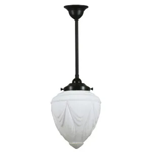 Empire Opal Matt 8&quot; Shade w 3/4&quot; x 1/2m Black Rod Pendant by Lighting Inspirations, a Chandeliers for sale on Style Sourcebook