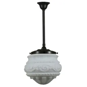 Premier Opal Matt 12&quot; Shade w 3/4&quot; x 1/2m Black Rod Pendant by null, a Chandeliers for sale on Style Sourcebook