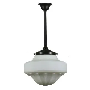 Derby Opal Matt 13&quot; Shade w 3/4&quot; x 1/2m Black Rod Pendant by Lighting Inspirations, a Chandeliers for sale on Style Sourcebook