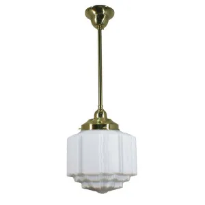 St Kilda Opal Matt 8&quot; Shade w 1/2&quot; x 1/2m Brass Rod Pendant by Lighting Inspirations, a Chandeliers for sale on Style Sourcebook