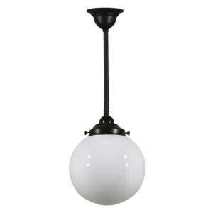 Opal Glass Sphere 8&quot; Shade w 3/4&quot; x 1/2m Black Rod Pendant by null, a Chandeliers for sale on Style Sourcebook