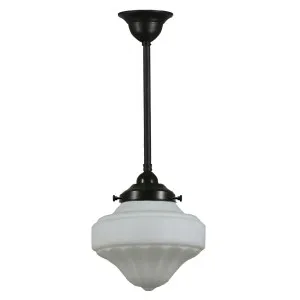 Derby Opal Matt 9&quot; Shade w 3/4&quot; x 1/2m Black Rod Pendant by null, a Chandeliers for sale on Style Sourcebook