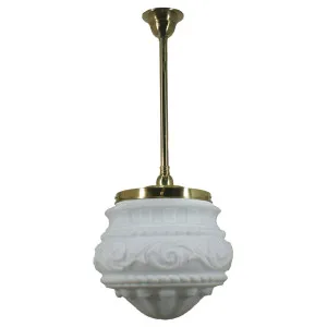 Premier Opal Matt 12&quot; Shade w 3/4&quot; x 1/2m Brass Rod Pendant by Lighting Inspirations, a Chandeliers for sale on Style Sourcebook