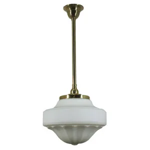 Derby Opal Matt 13&quot; Shade w 3/4&quot; x 1/2m Brass Rod Pendant by null, a Chandeliers for sale on Style Sourcebook