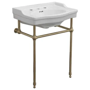 Bristol 62cm 3 Tap Hole Console Basin, White &amp; Brushed Gold by null, a Basins for sale on Style Sourcebook