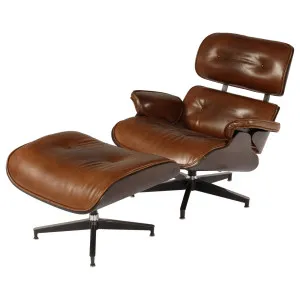 Eames Replica Leather Lounge Chair &amp; Ottoman, Vintage Whiskey by null, a Chairs for sale on Style Sourcebook