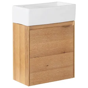 Mico 50x25cm Wall Hung Vanity with Ceramic Basin, Acacia Tan by null, a Vanities for sale on Style Sourcebook