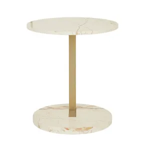 Amara Linear Side Table - Brown Vein Marble - Brushed Gold by null, a Side Table for sale on Style Sourcebook
