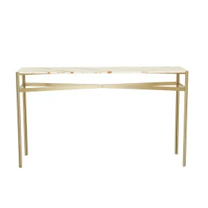 Atlas Twin Console - Matt Brown Vein Marble - Brushed Gold by null, a Console Table for sale on Style Sourcebook
