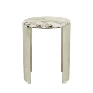 Silas Crescent Marble Side Table - Polished Stainless Steel - Matt Ocean Marble by null, a Bedside Tables for sale on Style Sourcebook